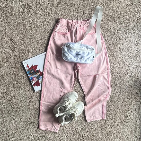 NWOT Pink Washed Cotton Denim Pants – Elastic Waist, Size Small - Picture 3 of 5